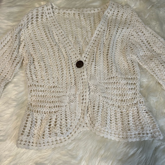 Sweaters - Crochet White Cropped Cardigan